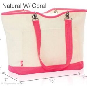 Thirty-One Canvas Crew Thermal Tote Natural/with Coral‎ Retired New